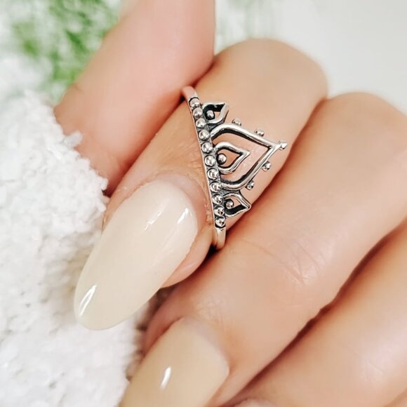 Sterling Silver Beaded Ring, Henna Mandala Ring, 925 Stamped, Minimalist Ring, - Picture 5 of 9